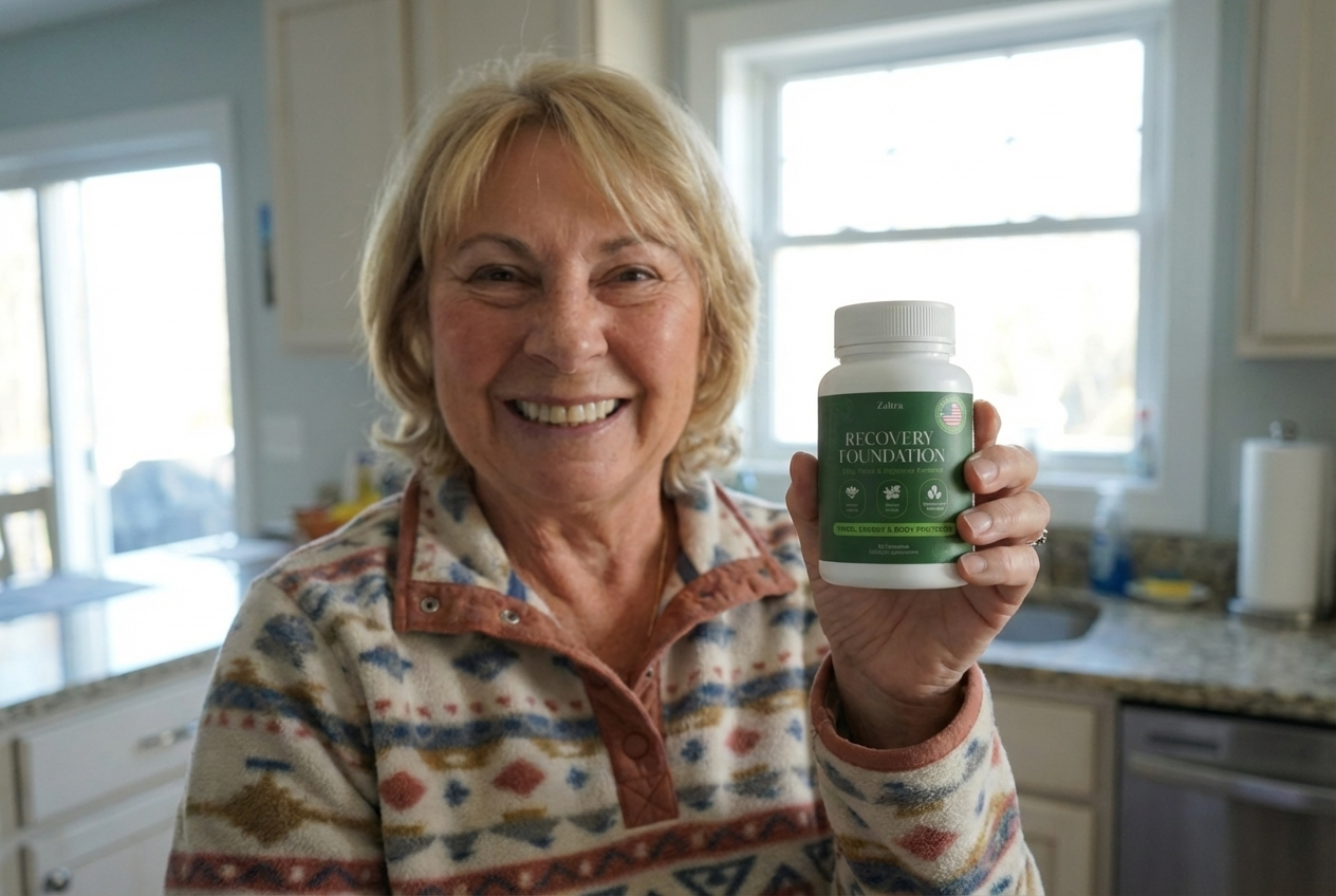 Lory holding Zafira Recovery Foundation bottle